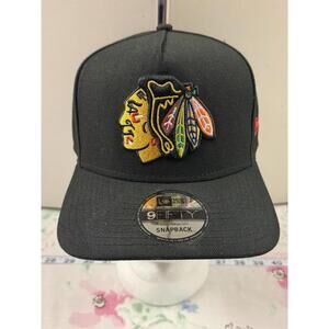 Chicago Blackhawks New Era 9Fifty A-Frame Adjustable SnapBack Black Cap Hat NWT!